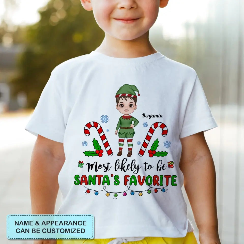Most Likely To Be Santa's Favourite - Personalized Custom Youth T-shirt - Christmas Gift For Kid, Family Members