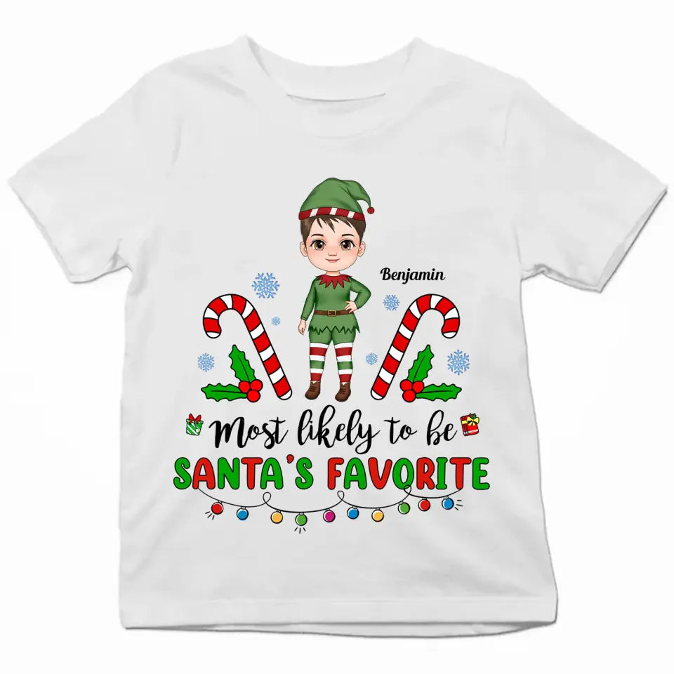 Most Likely To Be Santa's Favourite - Personalized Custom Youth T-shirt - Christmas Gift For Kid, Family Members