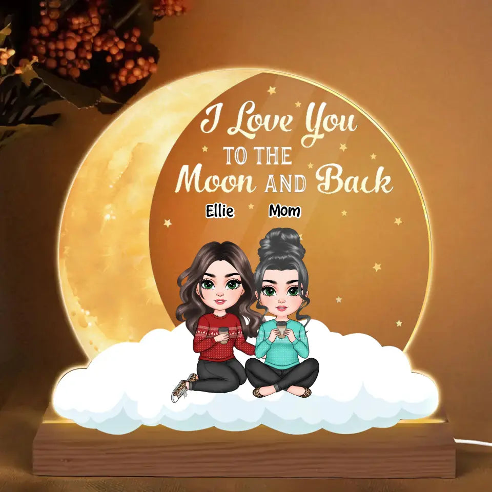 We Love You To The Moon And Back - Personalized 3D Led Light - Gift For Mom