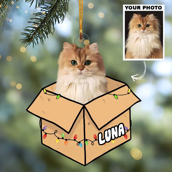 Cat In The Box - Personalized Custom Photo Mica Ornament - Christmas Gift For Cat Mom, Cat Dad, Cat Lover, Cat Owner AGCPD058