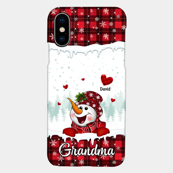 Laughing Snowman Grandma Mom Sweetheart Kids - Personalized Custom Phone Case - Christmas Gift For Grandma, Mom, Family Members