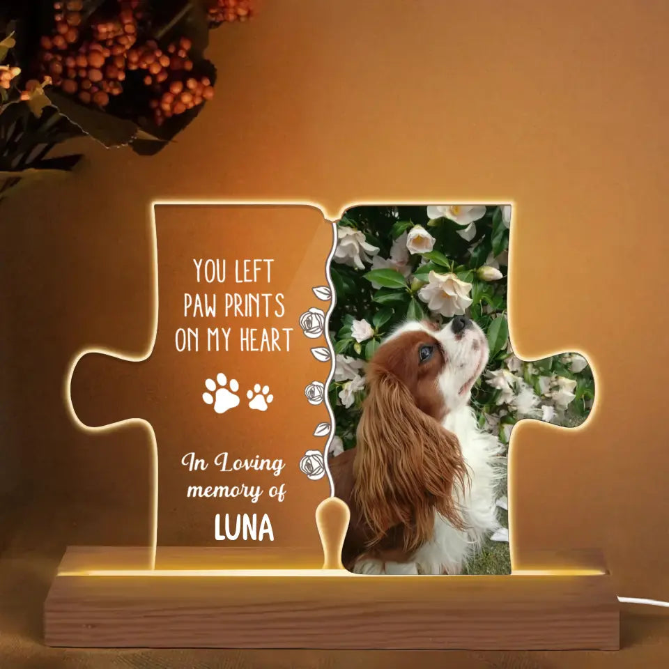 You Left Paw Prints On Our Hearts - Personalized Custom 3D Led Light - Memorial Gift For Pet Lover, Dog Mom, Cat Mom
