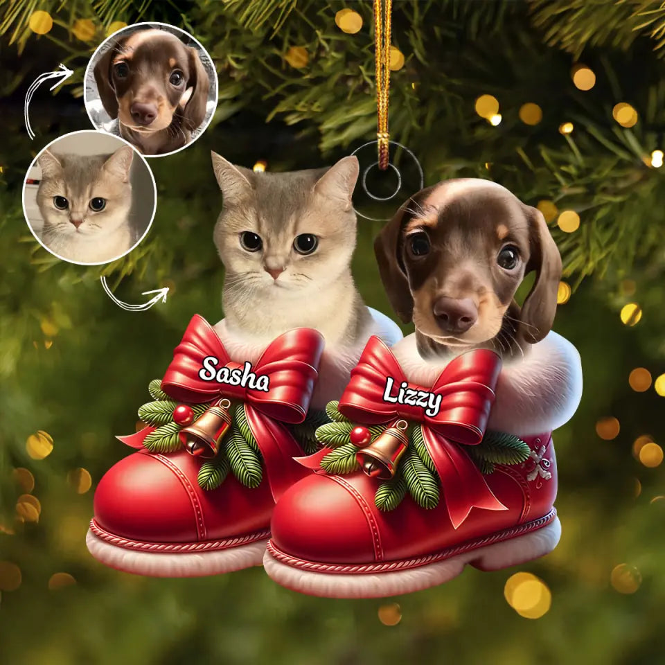 Cute Pet On Christmas Shoes - Personalized Custom Photo Mica Ornament - Christmas Gift For Pet Lovers, Pet Owners AGCPD063