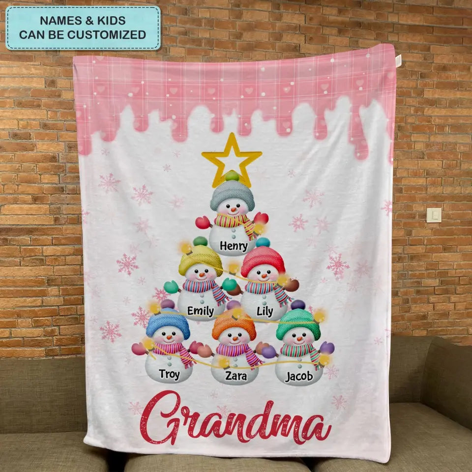 Snowman Kids Christmas Tree - Personalized Custom Blanket - Mother's Day, Christmas Gift For Grandma, Mom, Family Members