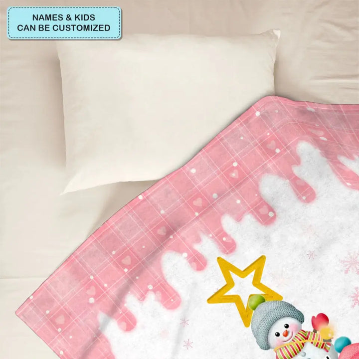 Snowman Kids Christmas Tree - Personalized Custom Blanket - Mother's Day, Christmas Gift For Grandma, Mom, Family Members