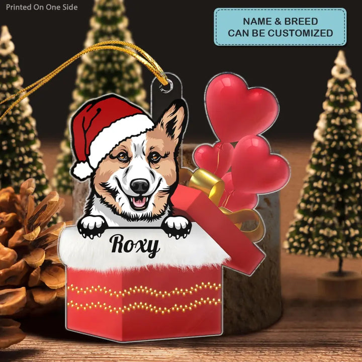 Christmas Dog Inside The Gift Box - Personalized Custom Mica Ornament - Christmas Gift For Dog Lover, Dog Mom, Dog Dad, Dog Owner CLA0AD025