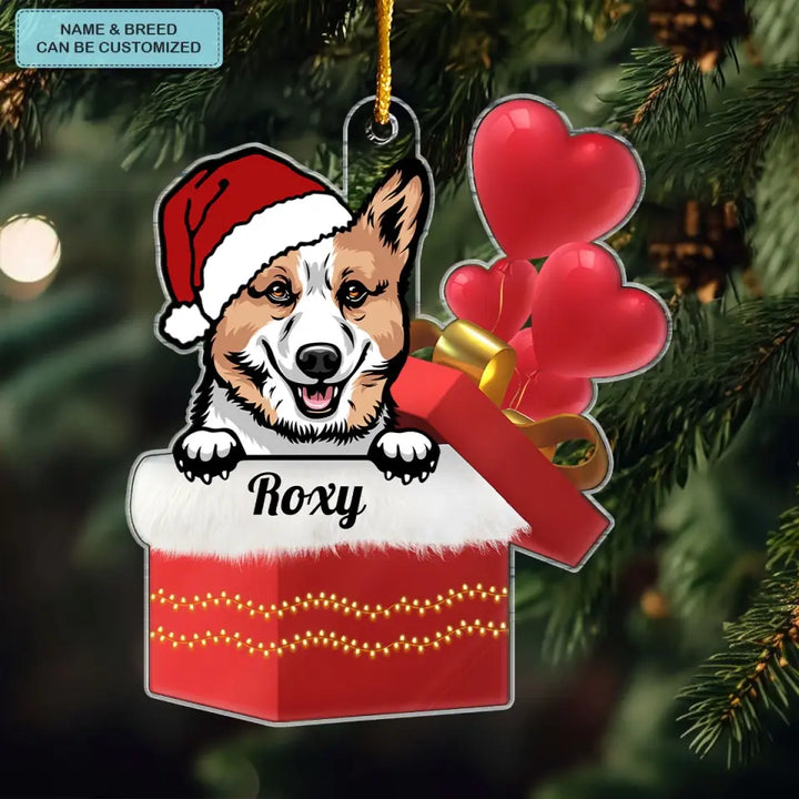 Christmas Dog Inside The Gift Box - Personalized Custom Mica Ornament - Christmas Gift For Dog Lover, Dog Mom, Dog Dad, Dog Owner CLA0AD025