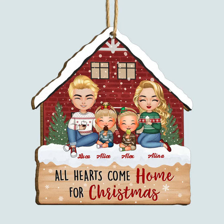 All Hearts Come Home For Christmas - Personalized Custom Wood Ornament - Christmas Gift For Couple, Wife, Husband, Family Members