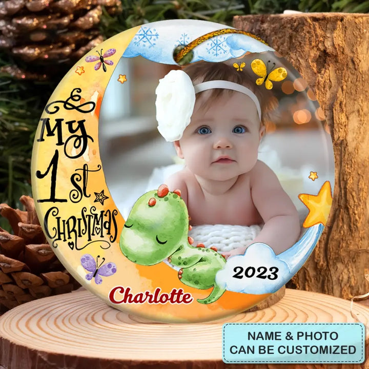 Baby First Christmas Dinosaur - Personalized Custom Ceramic Ornament - Christmas Gift For Family Members