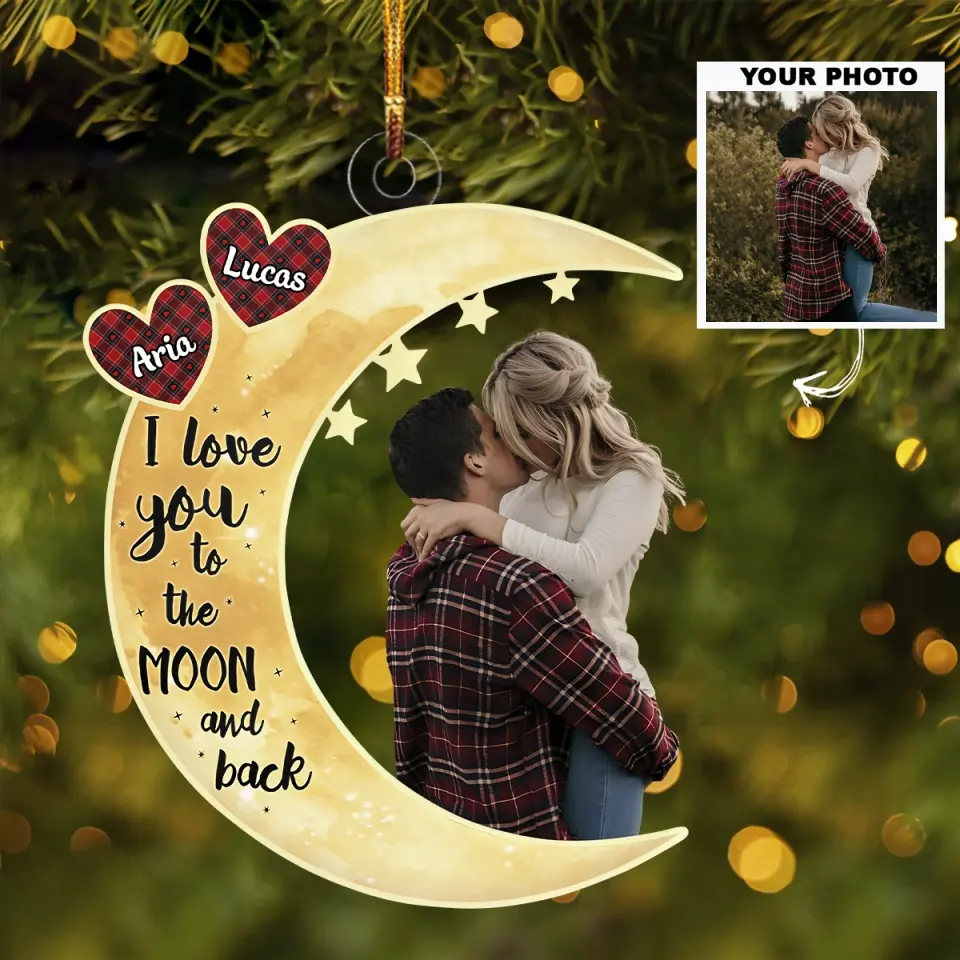 I Love You To The Moon And Back - Personalized Custom Photo Mica Ornament - Gift For Couple, Wife, Husband AGCHD028
