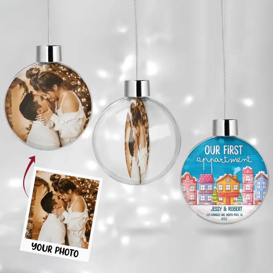 Our First House - Personalized Custom Photo Ball Ornament - Christmas Gift For Family, Family Members