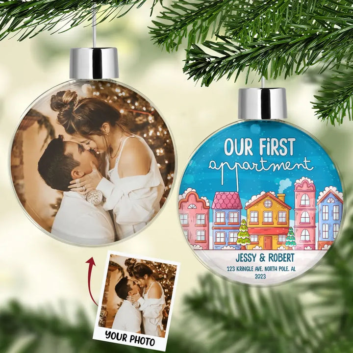 Our First House - Personalized Custom Photo Ball Ornament - Christmas Gift For Family, Family Members