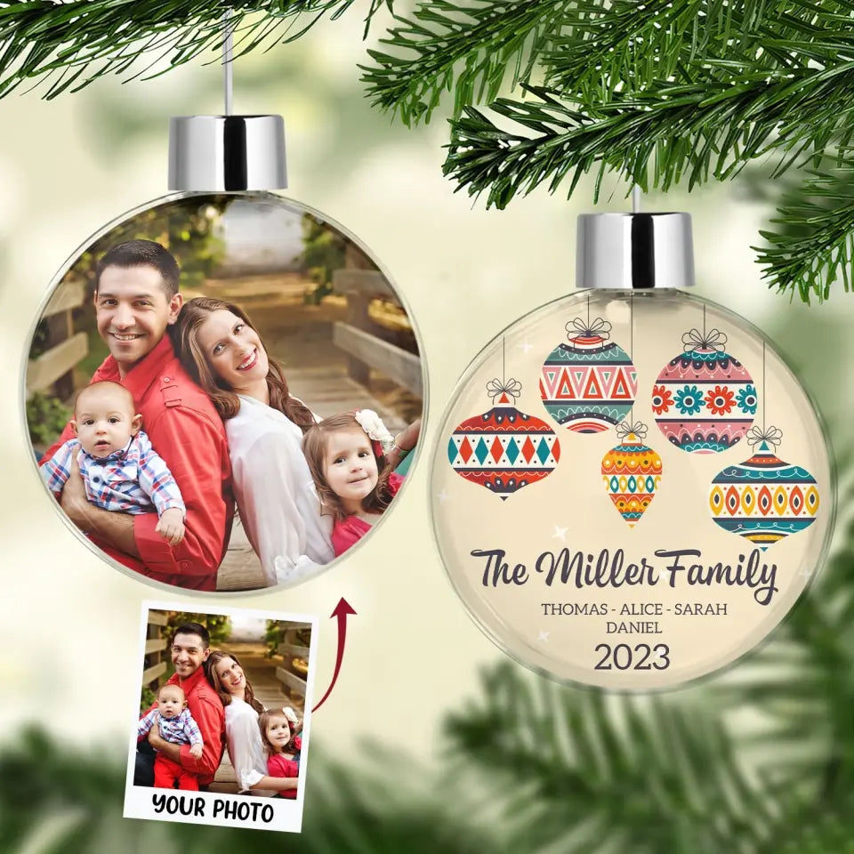 Our Family - Personalized Custom Photo Ball Ornament - Christmas Gift For Family, Family Members