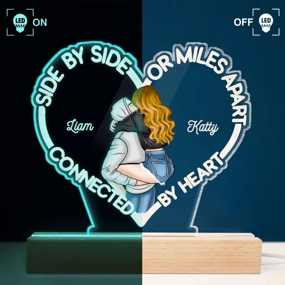 Connected By Heart - Personalized Custom 3D Led Light - Valentine's Day Gift For Couple, Husband, Wife, Boyfriend, Girlfriend