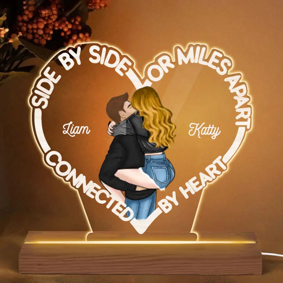 Connected By Heart - Personalized Custom 3D Led Light - Valentine's Day Gift For Couple, Husband, Wife, Boyfriend, Girlfriend