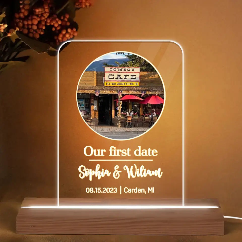 Our First Date - Personalized Custom 3D Led Light - Valentine's Day Gift For Couple, Husband, Wife, Boyfriend, Girlfriend