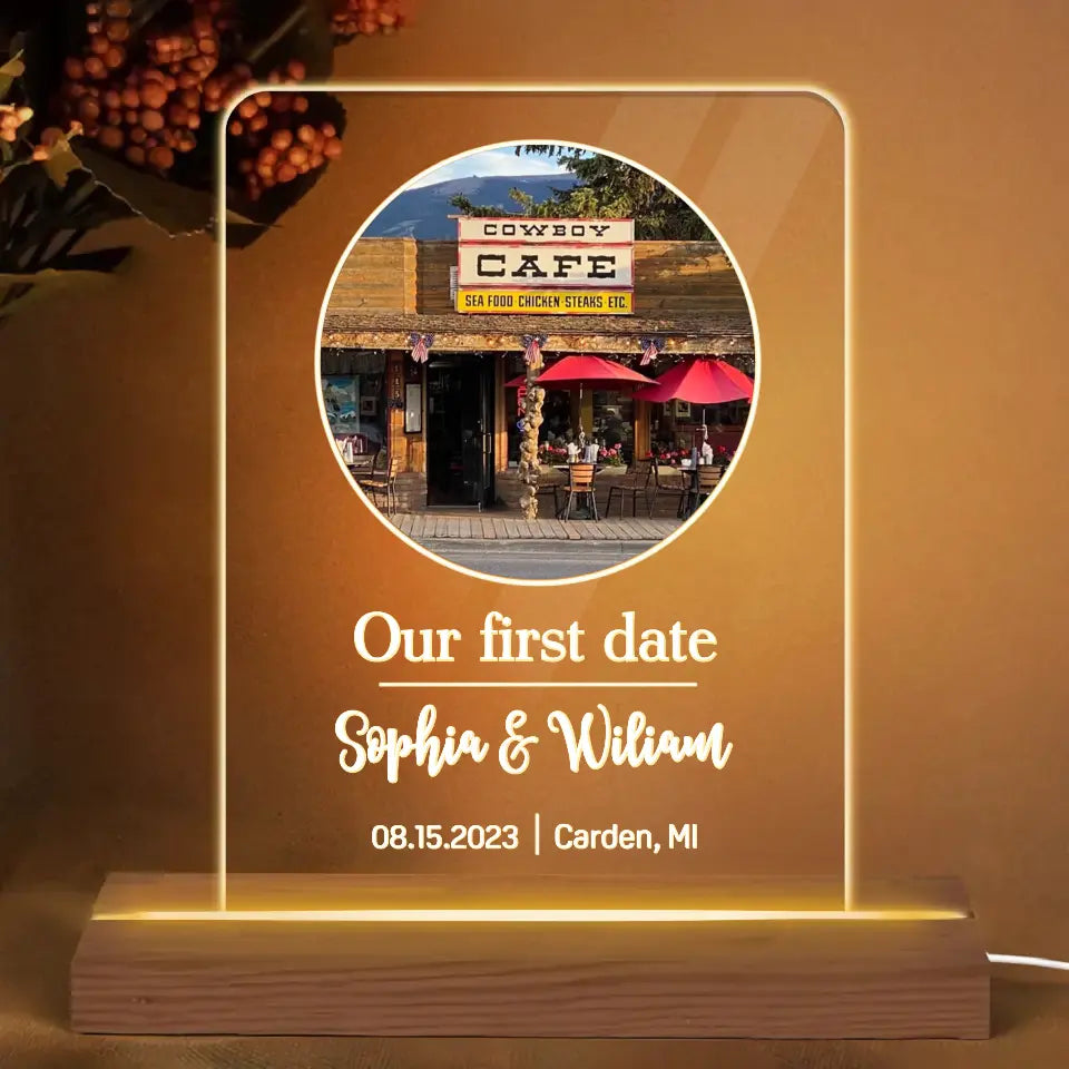 Our First Date - Personalized Custom 3D Led Light - Valentine's Day Gift For Couple, Husband, Wife, Boyfriend, Girlfriend