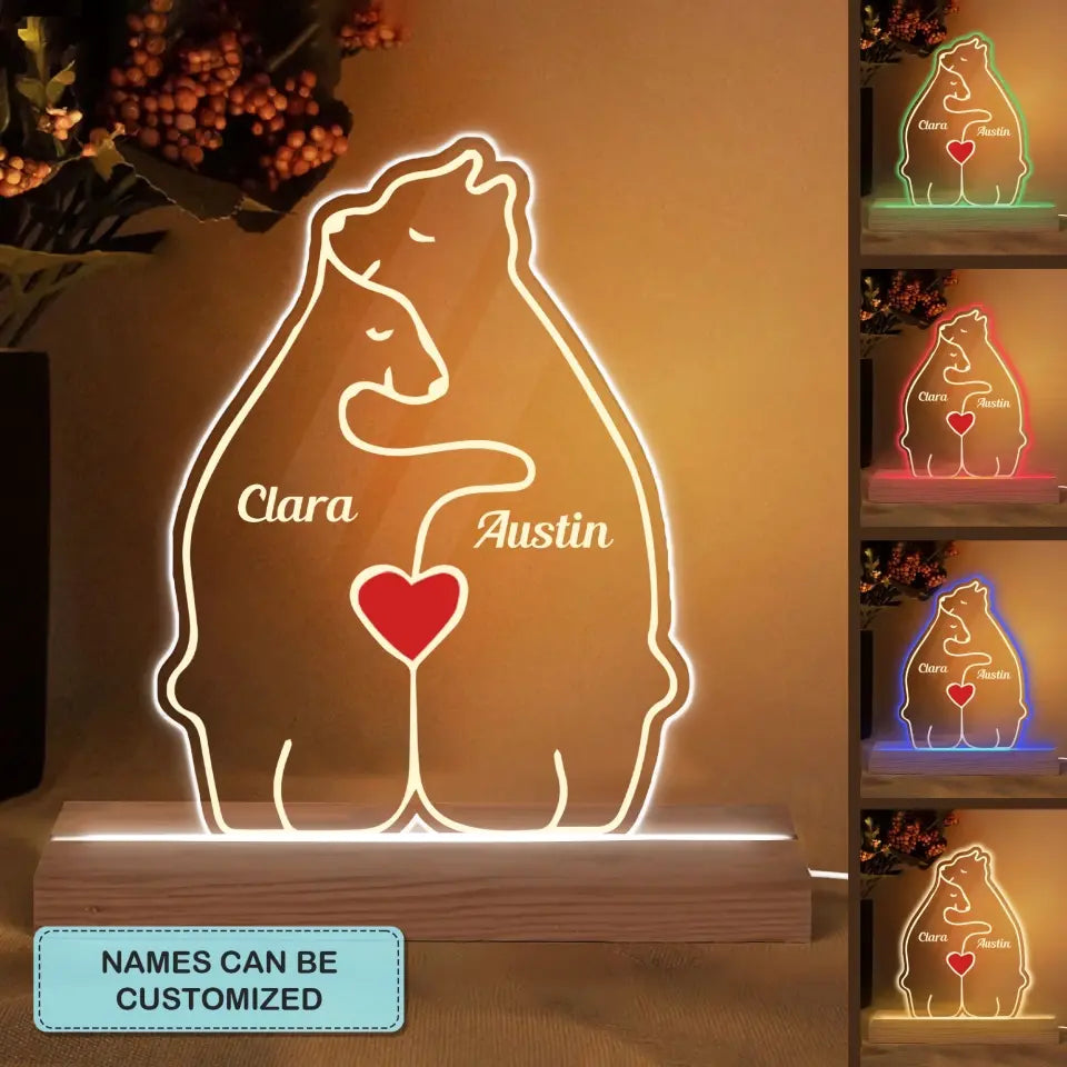 Bear Couple - Personalized Custom 3D Led Light - Valentine's Day, Anniversary Gift For Couple, Husband, Wife, Boyfriend, Girlfriend