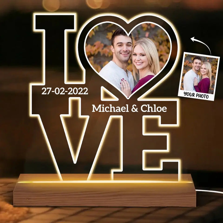Love Photo - Personalized Custom 3D LED Light Wooden Base - Valentine's Day, Anniversary Gift For Couple, Husband, Wife, Boyfriend, Girlfriend