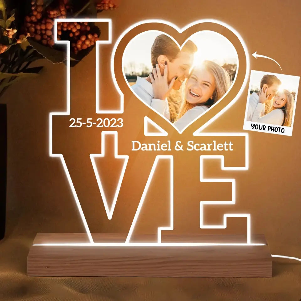 Love Photo - Personalized Custom 3D LED Light Wooden Base - Valentine's Day, Anniversary Gift For Couple, Husband, Wife, Boyfriend, Girlfriend
