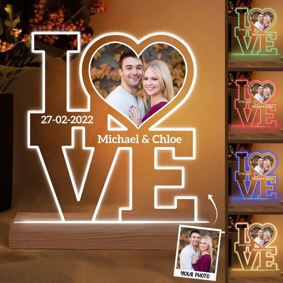 Love Photo - Personalized Custom 3D LED Light Wooden Base - Valentine's Day, Anniversary Gift For Couple, Husband, Wife, Boyfriend, Girlfriend