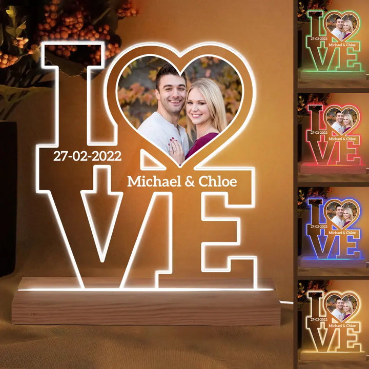 Love Photo - Personalized Custom 3D LED Light Wooden Base - Valentine's Day, Anniversary Gift For Couple, Husband, Wife, Boyfriend, Girlfriend