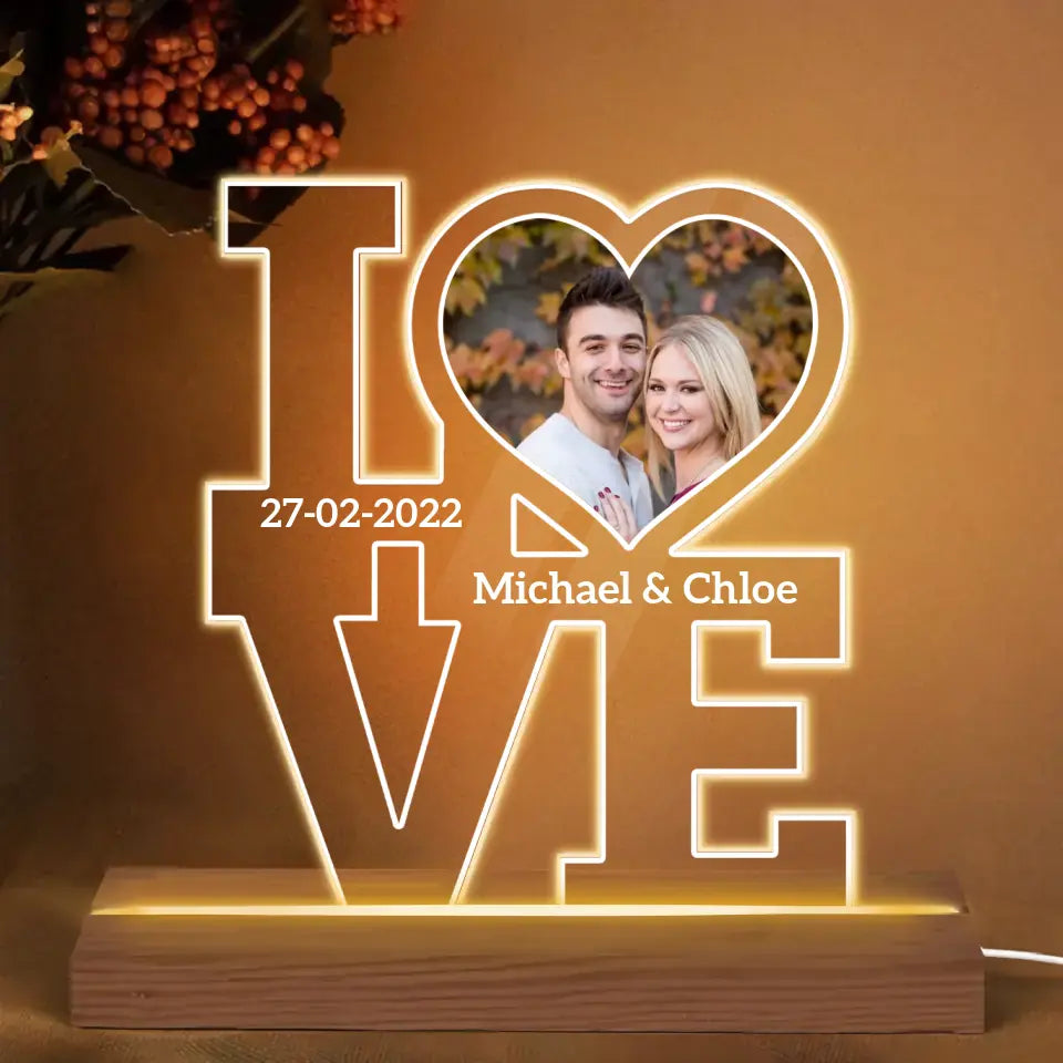 Love Photo - Personalized Custom 3D LED Light Wooden Base - Valentine's Day, Anniversary Gift For Couple, Husband, Wife, Boyfriend, Girlfriend