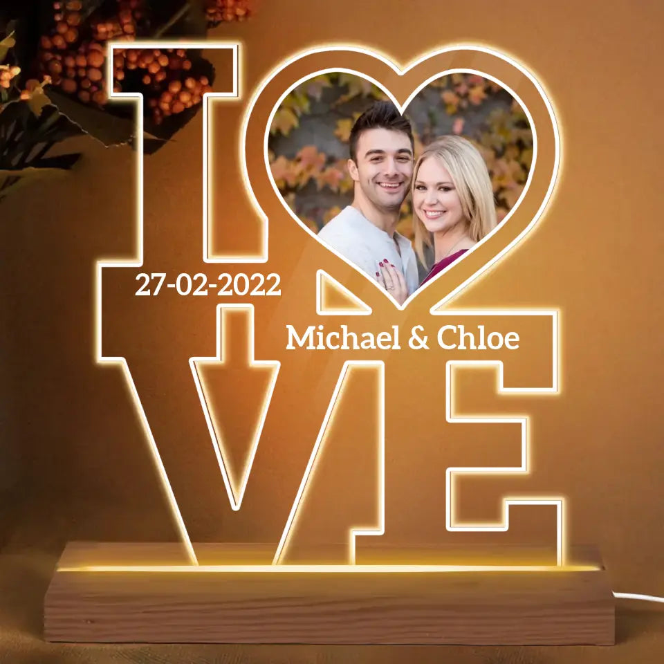Love Photo - Personalized Custom 3D LED Light Wooden Base - Valentine's Day, Anniversary Gift For Couple, Husband, Wife, Boyfriend, Girlfriend