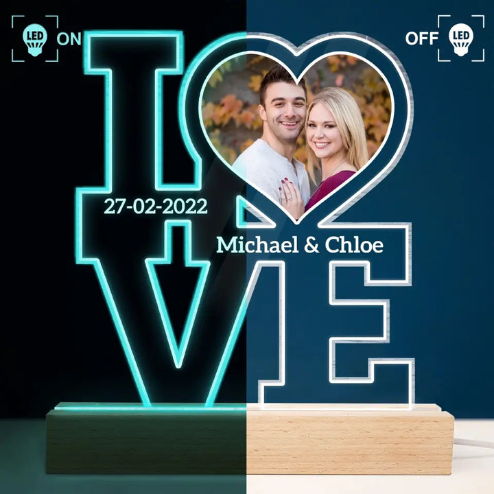 Love Photo - Personalized Custom 3D LED Light Wooden Base - Valentine's Day, Anniversary Gift For Couple, Husband, Wife, Boyfriend, Girlfriend