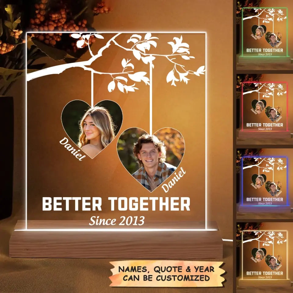 Better Together - Personalized Custom 3D LED Light Wooden Base - Valentine's Day, Anniversary Gift For Couple, Husband, Wife, Boyfriend, Girlfriend
