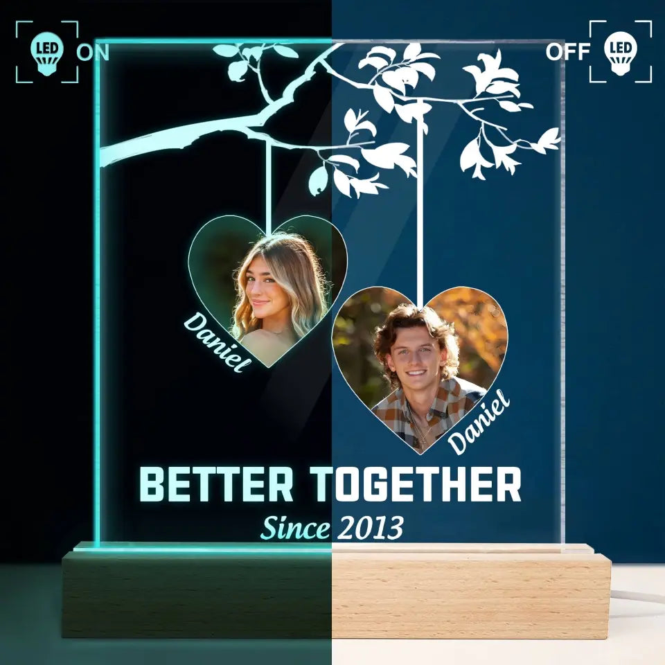 Better Together - Personalized Custom 3D LED Light Wooden Base - Valentine's Day, Anniversary Gift For Couple, Husband, Wife, Boyfriend, Girlfriend