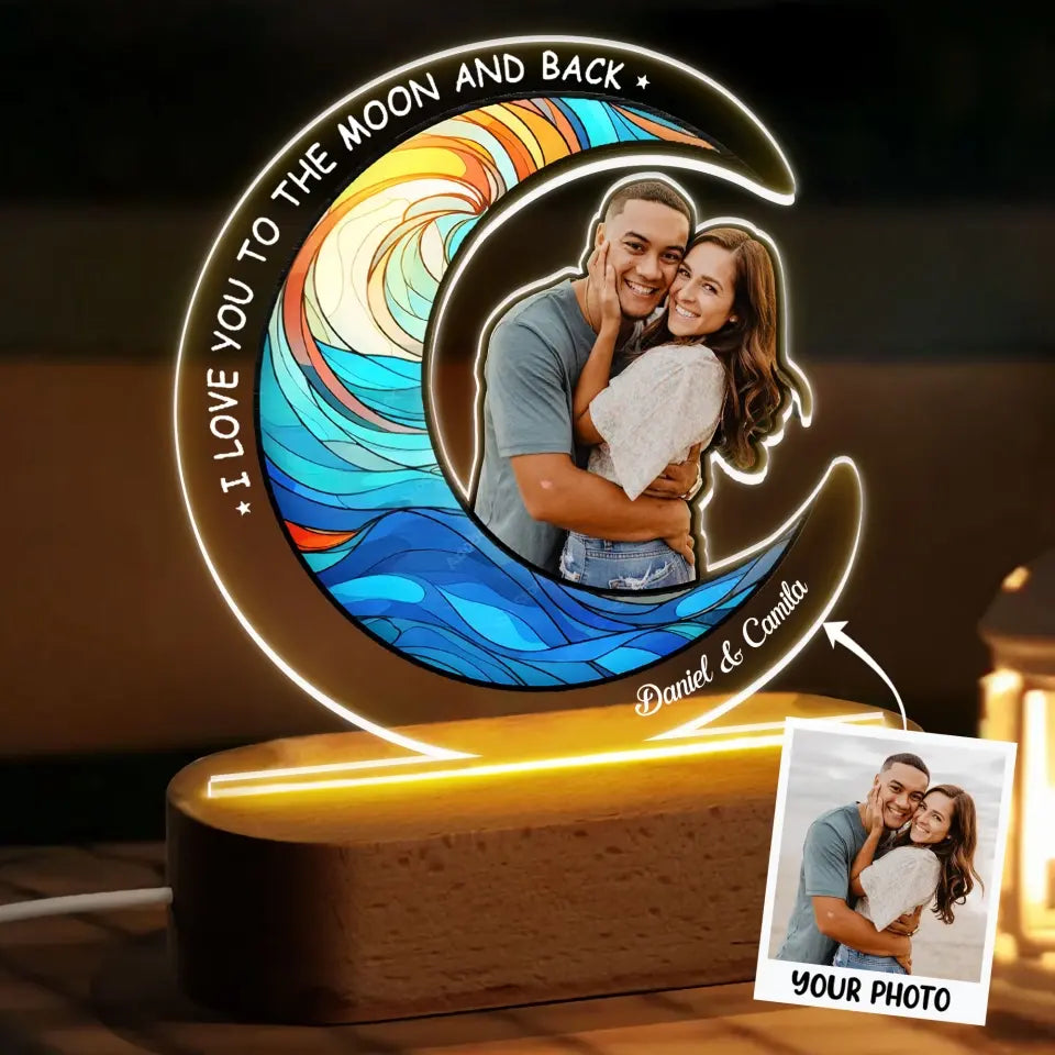 I Love You To The Moon And Back - Personalized Custom Acrylic LED Night Light - Valentine's Day, Anniversary Gift For Couple, Husband, Wife, Boyfriend, Girlfriend AGCPD068