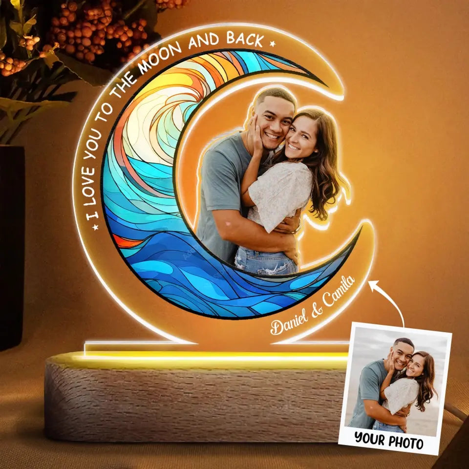 I Love You To The Moon And Back - Personalized Custom Acrylic LED Night Light - Valentine's Day, Anniversary Gift For Couple, Husband, Wife, Boyfriend, Girlfriend AGCPD068