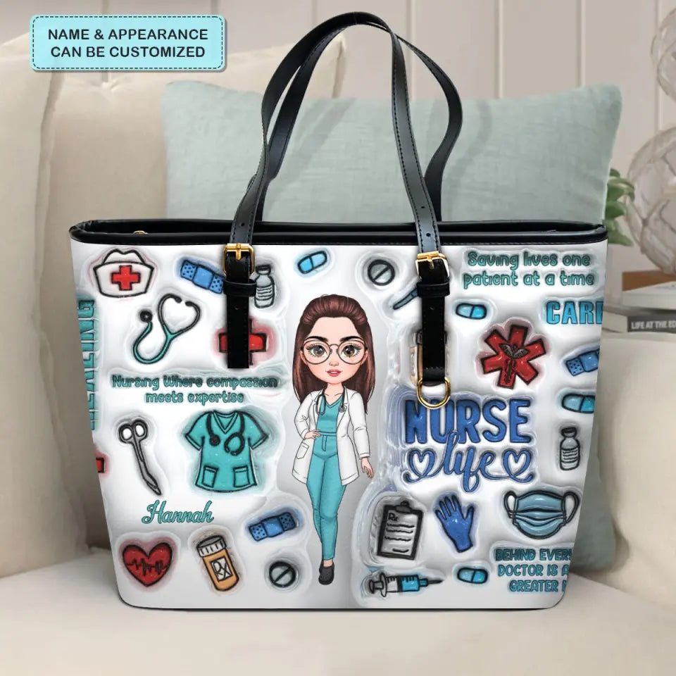 Love Nurse Life - Personalized Custom Leather Bucket Bag - Nurse's Day, Appreciation Gift For Nurse