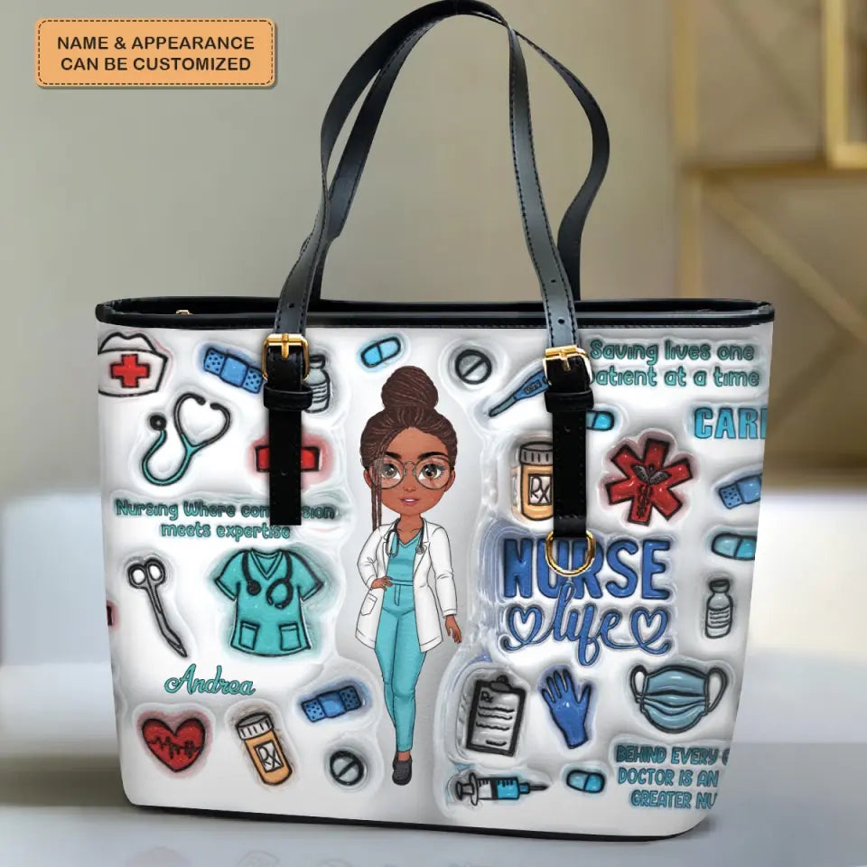 Love Nurse Life - Personalized Custom Leather Bucket Bag - Nurse's Day, Appreciation Gift For Nurse