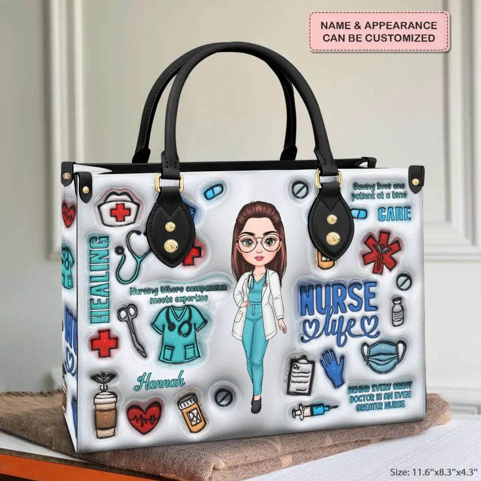 Love Nurse Life - Personalized Custom Leather Bag - Nurse's Day, Appreciation Gift For Nurse