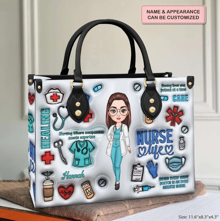 Love Nurse Life - Personalized Custom Leather Bag - Nurse's Day, Appreciation Gift For Nurse