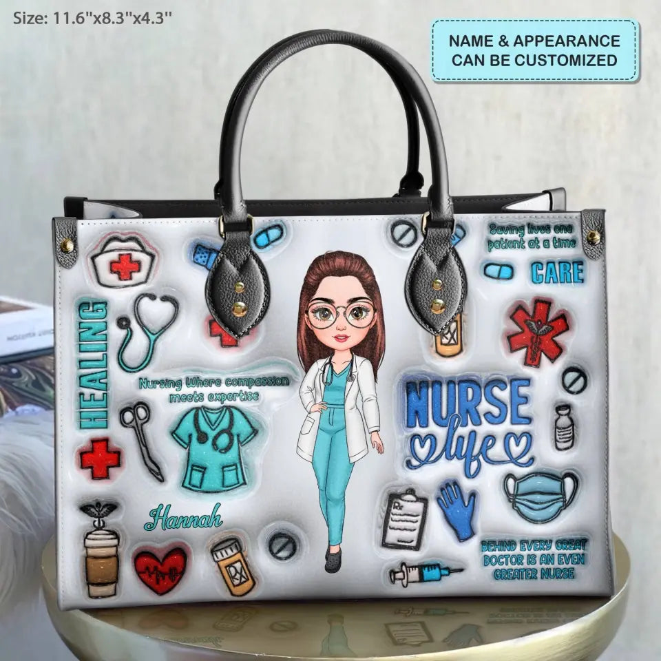 Love Nurse Life - Personalized Custom Leather Bag - Nurse's Day, Appreciation Gift For Nurse