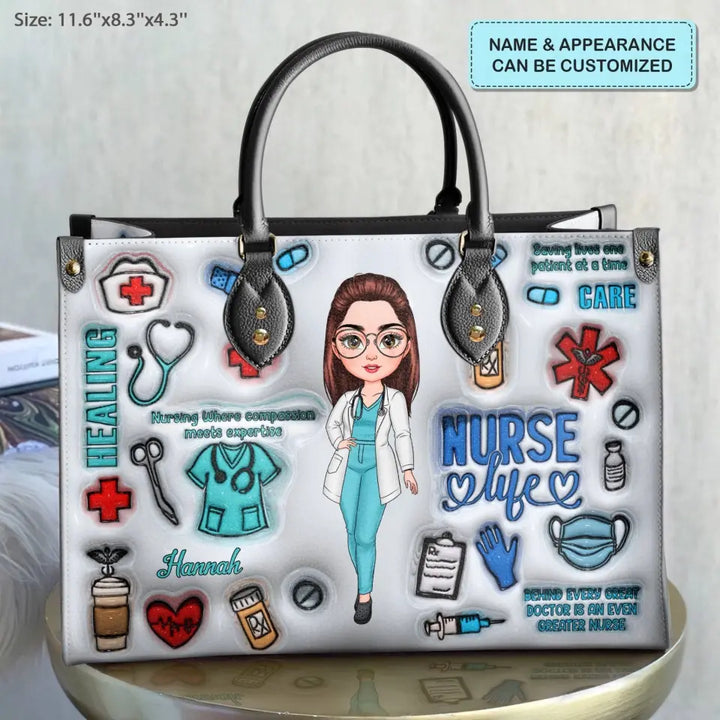 Love Nurse Life - Personalized Custom Leather Bag - Nurse's Day, Appreciation Gift For Nurse