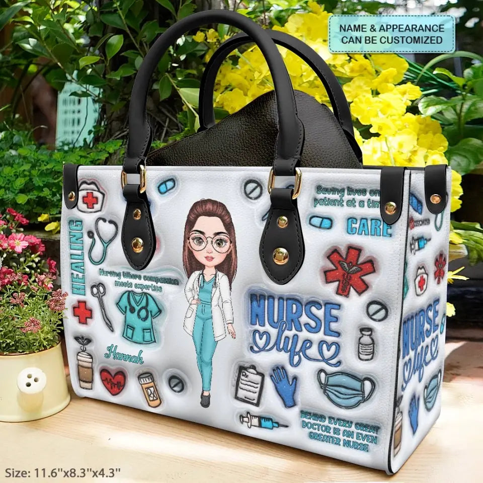 Love Nurse Life - Personalized Custom Leather Bag - Nurse's Day, Appreciation Gift For Nurse