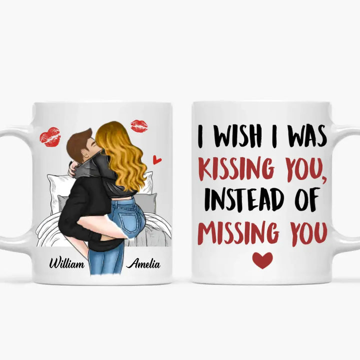 I Wish I Was Kissing You - Personalized Custom White Mug - Valentine's Day, Anniversary Gift For Couple, Husband, Wife, Boyfriend, Girlfriend