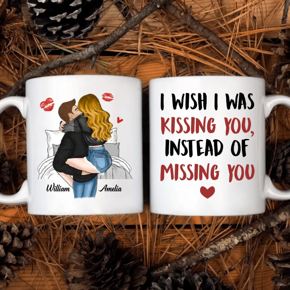 I Wish I Was Kissing You - Personalized Custom White Mug - Valentine's Day, Anniversary Gift For Couple, Husband, Wife, Boyfriend, Girlfriend