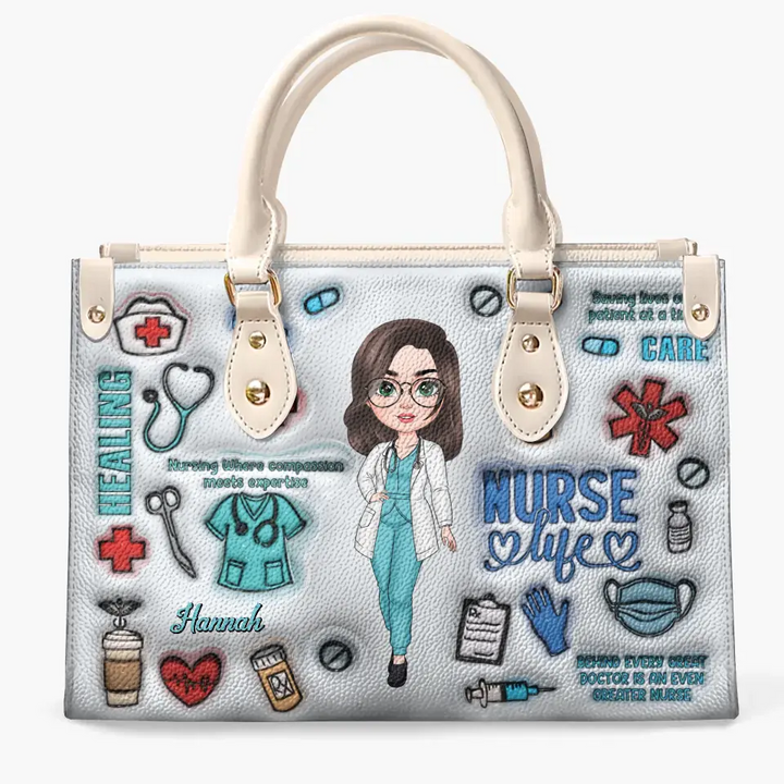 Love Nurse Life - Personalized Custom Leather Bag - Nurse's Day, Appreciation Gift For Nurse