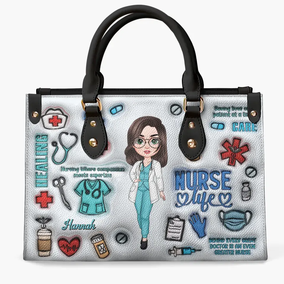 Love Nurse Life - Personalized Custom Leather Bag - Nurse's Day, Appreciation Gift For Nurse
