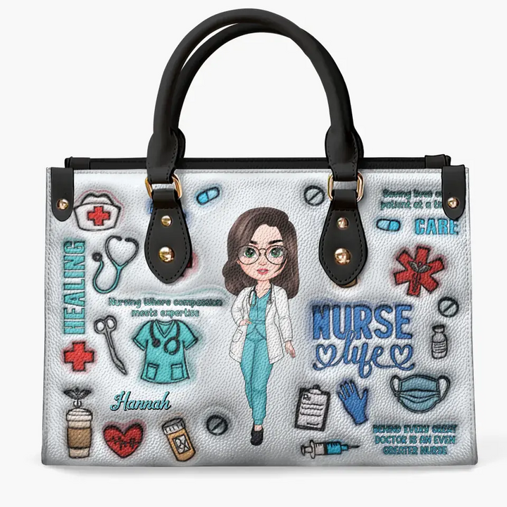 Love Nurse Life - Personalized Custom Leather Bag - Nurse's Day, Appreciation Gift For Nurse