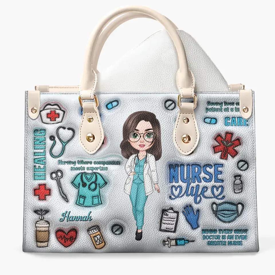 Love Nurse Life - Personalized Custom Leather Bag - Nurse's Day, Appreciation Gift For Nurse
