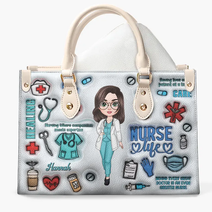 Love Nurse Life - Personalized Custom Leather Bag - Nurse's Day, Appreciation Gift For Nurse