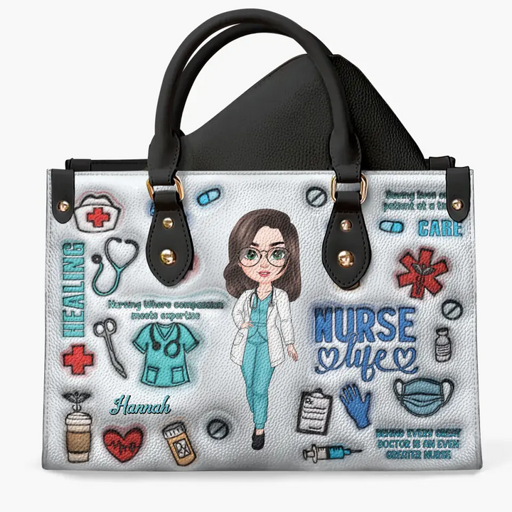 Love Nurse Life - Personalized Custom Leather Bag - Nurse's Day, Appreciation Gift For Nurse