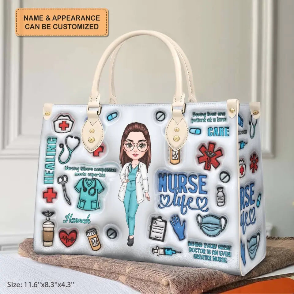 Love Nurse Life - Personalized Custom Leather Bag - Nurse's Day, Appreciation Gift For Nurse