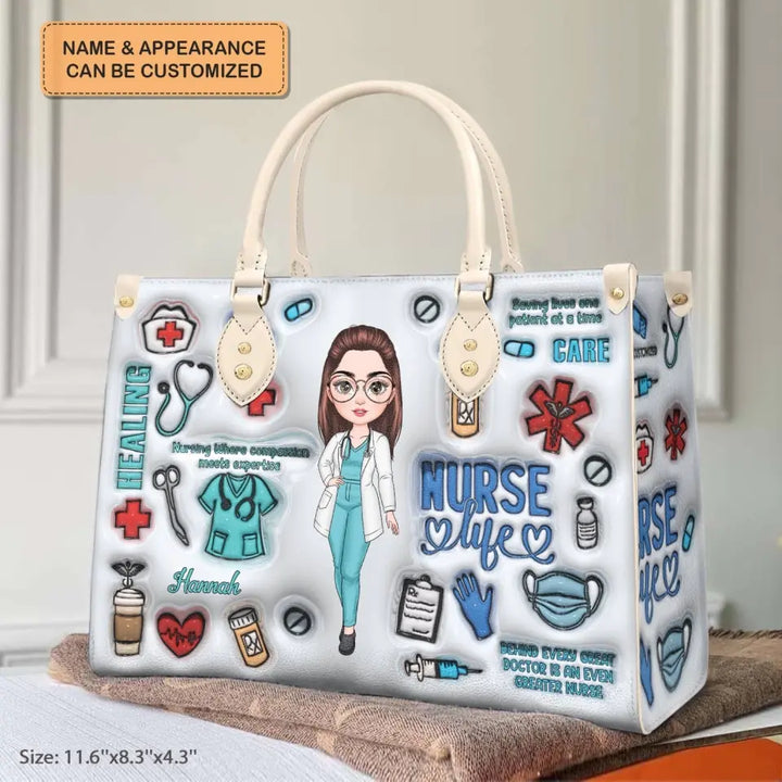 Love Nurse Life - Personalized Custom Leather Bag - Nurse's Day, Appreciation Gift For Nurse